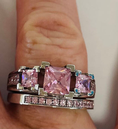 925 PINK STONE RING SET SIZE 8