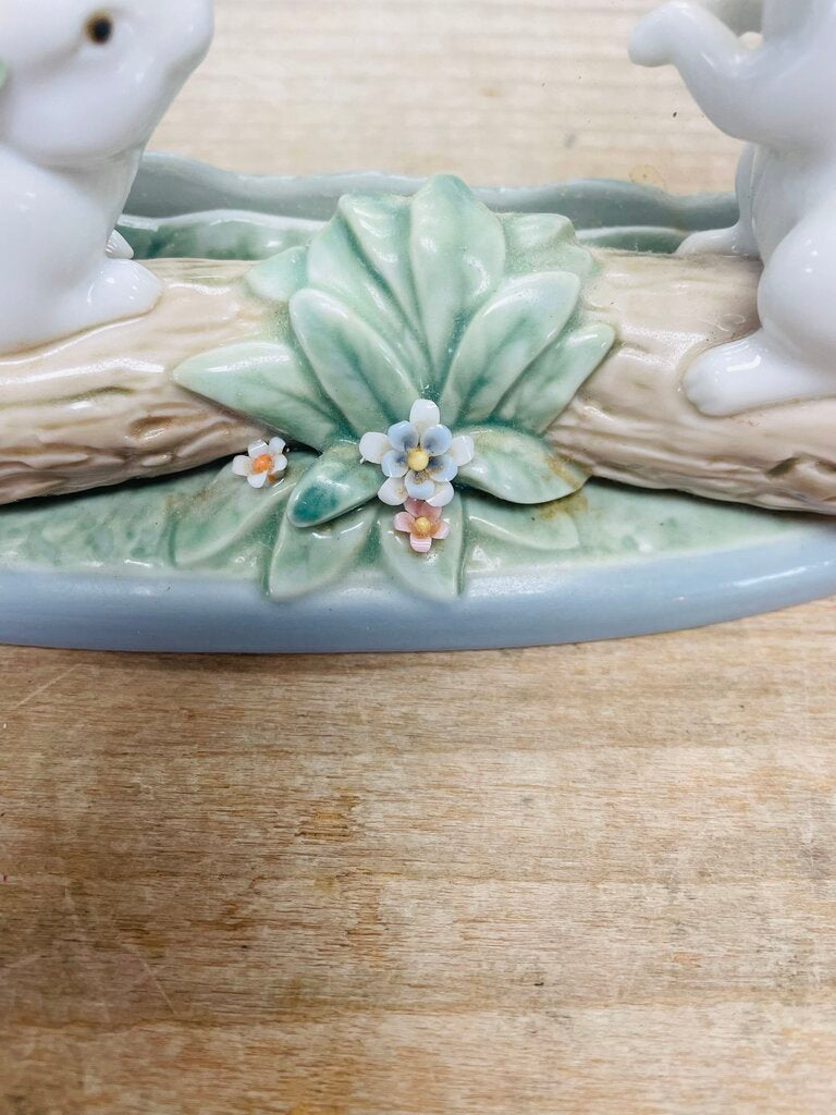 RARE LLARDO BUNNY RABBITS ON LOG PHOTO FRAME
