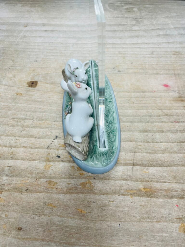 RARE LLARDO BUNNY RABBITS ON LOG PHOTO FRAME