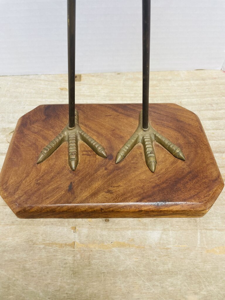VINTAGE MCM WOODEN AND BRASS FLAMINGO FIGURINE
