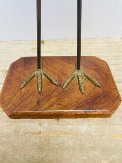 VINTAGE MCM WOODEN AND BRASS FLAMINGO FIGURINE