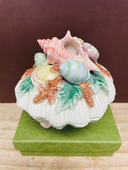 FITZ & FLOYD OCEANA SEASHELL TRINKET DISH 6"x5.5"