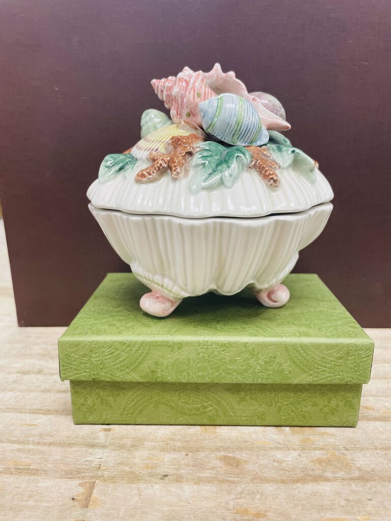 FITZ & FLOYD OCEANA SEASHELL TRINKET DISH 6"x5.5"