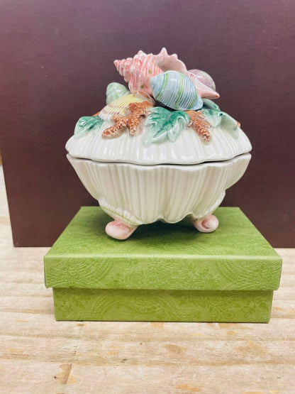 FITZ & FLOYD OCEANA SEASHELL TRINKET DISH 6"x5.5"
