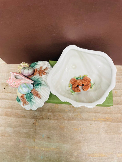 FITZ & FLOYD OCEANA SEASHELL TRINKET DISH 6"x5.5"