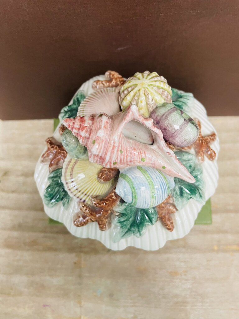 FITZ & FLOYD OCEANA SEASHELL TRINKET DISH 6"x5.5"