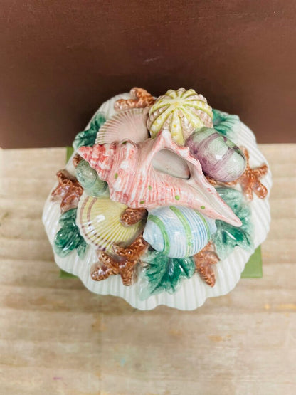 FITZ & FLOYD OCEANA SEASHELL TRINKET DISH 6"x5.5"