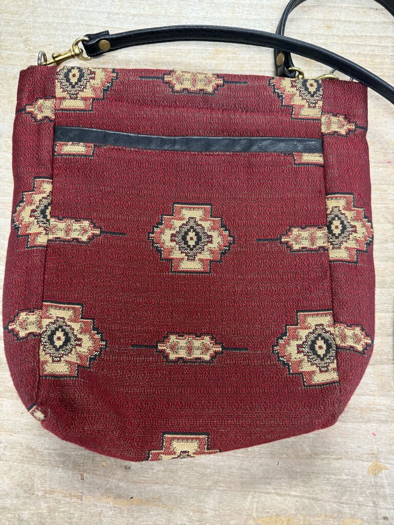 BOHO KILIM STYLE PURSE WITH LEATHER TRIM AND STRAP