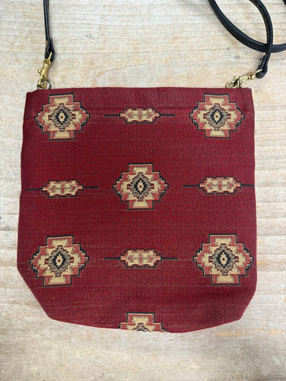 BOHO KILIM STYLE PURSE WITH LEATHER TRIM AND STRAP