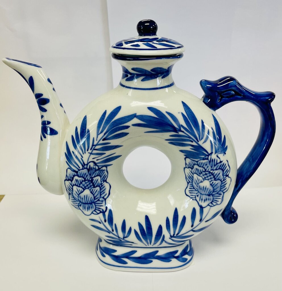 VINTAGE DOUGHNUT TEAPOT BLUE FLORAL