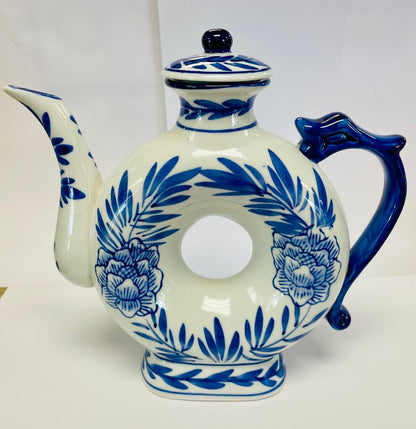 VINTAGE DOUGHNUT TEAPOT BLUE FLORAL