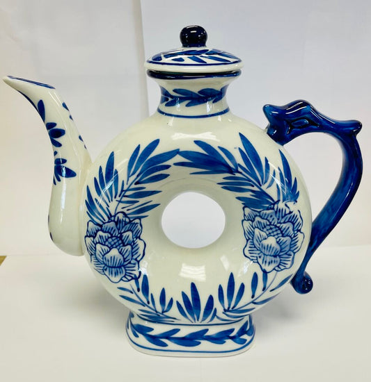 VINTAGE DOUGHNUT TEAPOT BLUE FLORAL