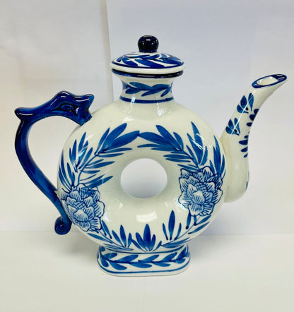 VINTAGE DOUGHNUT TEAPOT BLUE FLORAL