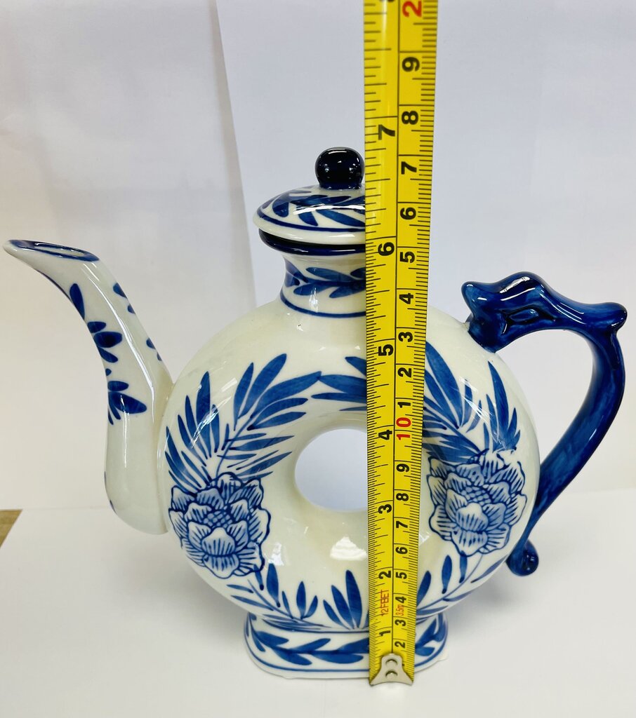 VINTAGE DOUGHNUT TEAPOT BLUE FLORAL