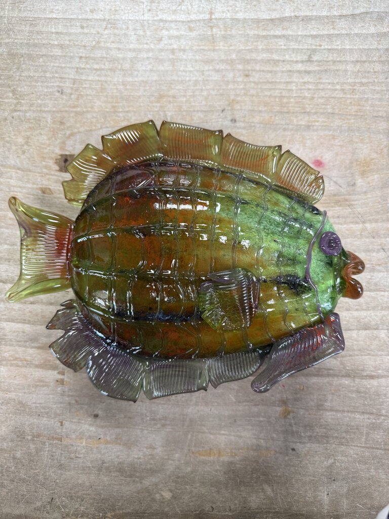 GREEN, ORANGE, AND PURPLE GLASS FISH
