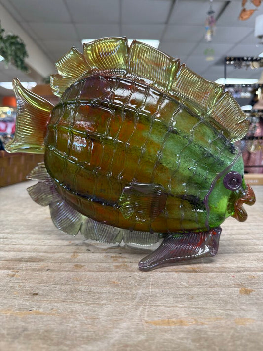 GREEN, ORANGE, AND PURPLE GLASS FISH