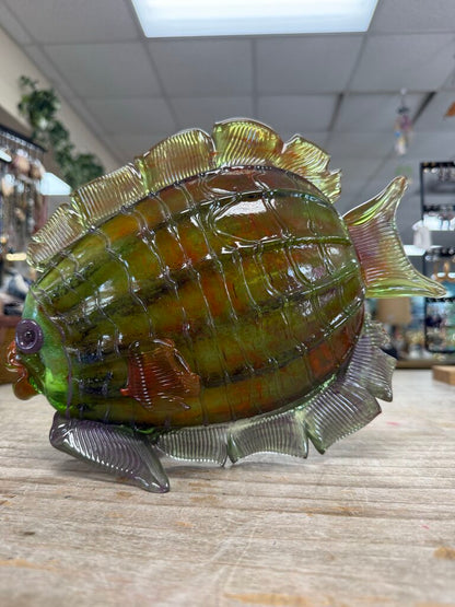 GREEN, ORANGE, AND PURPLE GLASS FISH