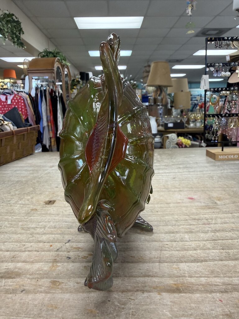 GREEN, ORANGE, AND PURPLE GLASS FISH