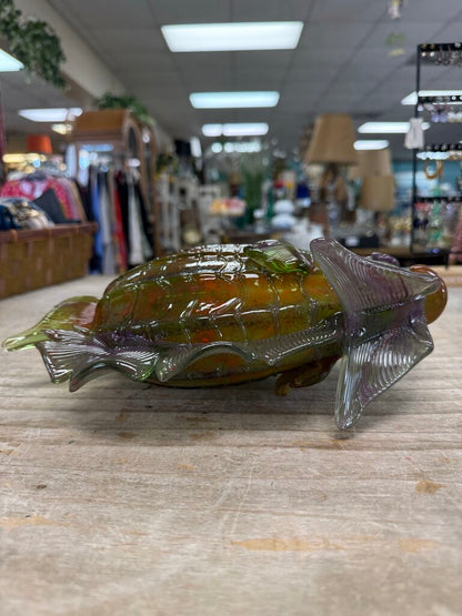 GREEN, ORANGE, AND PURPLE GLASS FISH