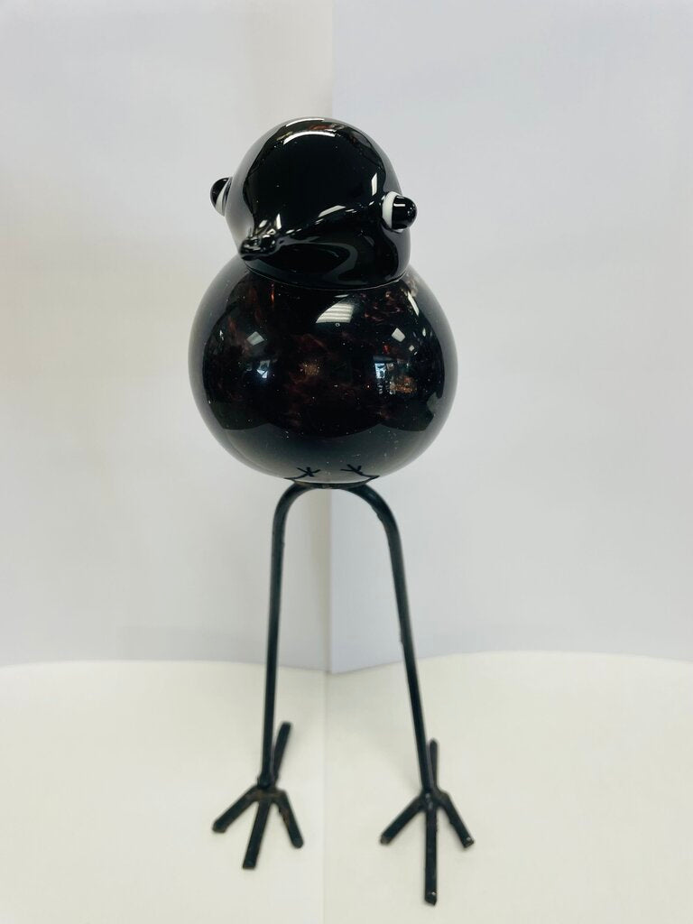 MID CENTURY HAND BLOWN GLASS BIRD W/ METAL LEGS 9.5"