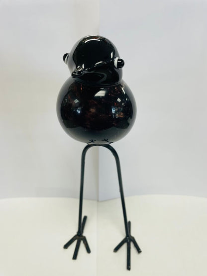 MID CENTURY HAND BLOWN GLASS BIRD W/ METAL LEGS 9.5"