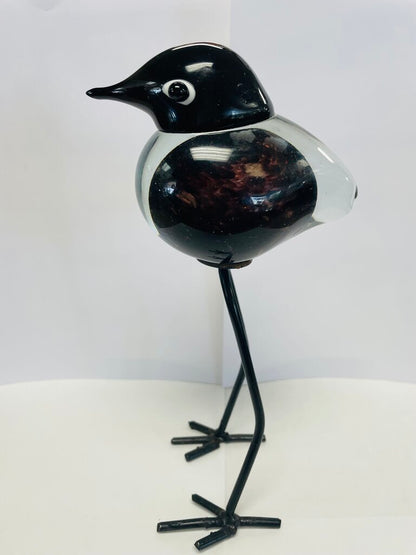 MID CENTURY HAND BLOWN GLASS BIRD W/ METAL LEGS 9.5"