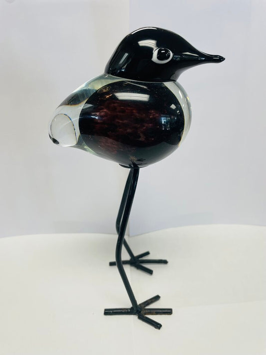 MID CENTURY HAND BLOWN GLASS BIRD W/ METAL LEGS 9.5"
