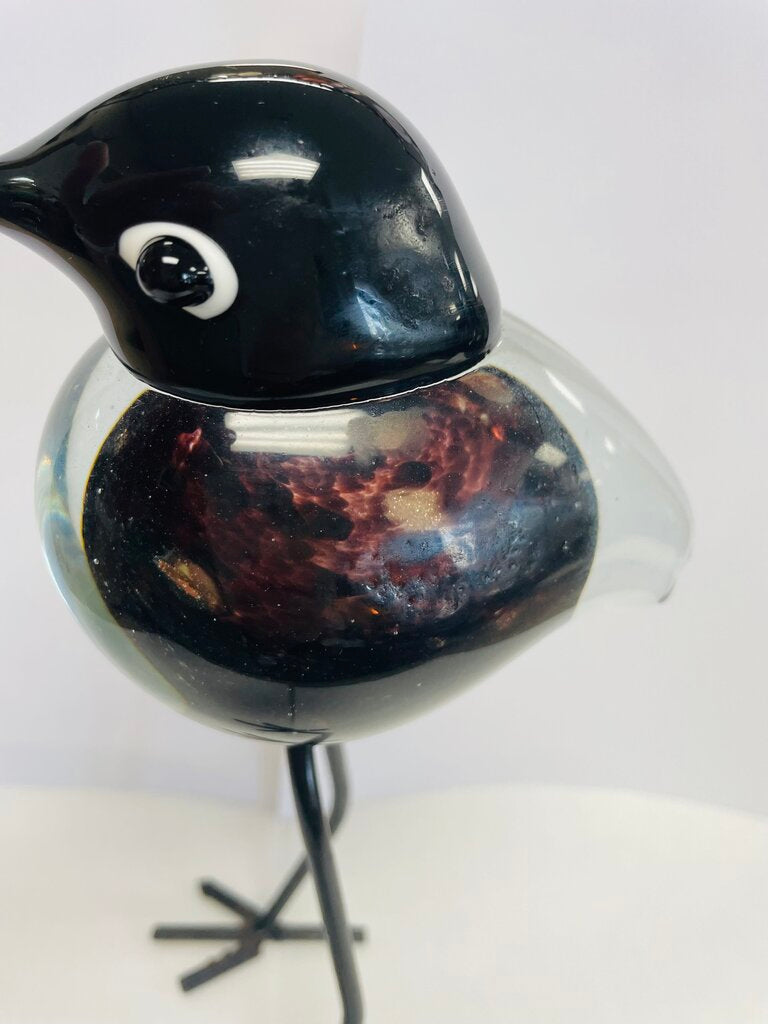 MID CENTURY HAND BLOWN GLASS BIRD W/ METAL LEGS 9.5"