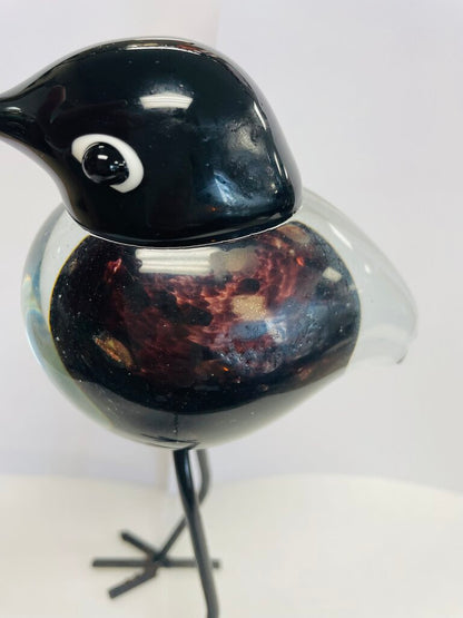 MID CENTURY HAND BLOWN GLASS BIRD W/ METAL LEGS 9.5"