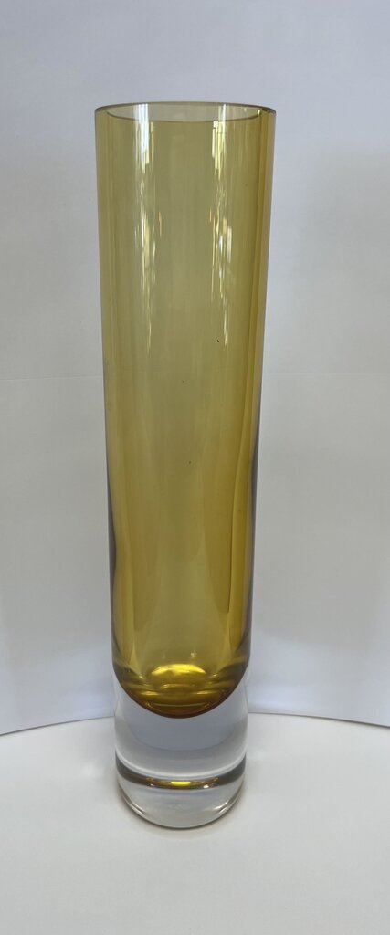 BOHO CZECH SKRDLOVICE ART GLASS VASE BROWNISH WITH CLEAR BOTTOM