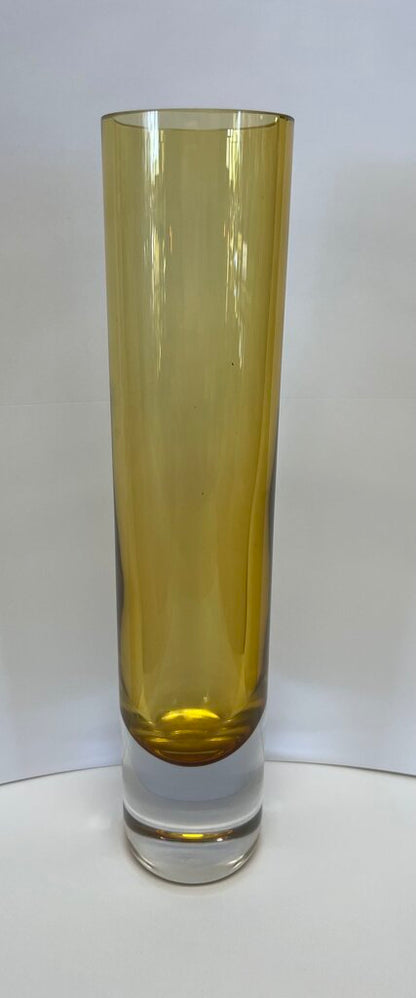 BOHO CZECH SKRDLOVICE ART GLASS VASE BROWNISH WITH CLEAR BOTTOM
