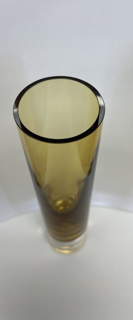 BOHO CZECH SKRDLOVICE ART GLASS VASE BROWNISH WITH CLEAR BOTTOM