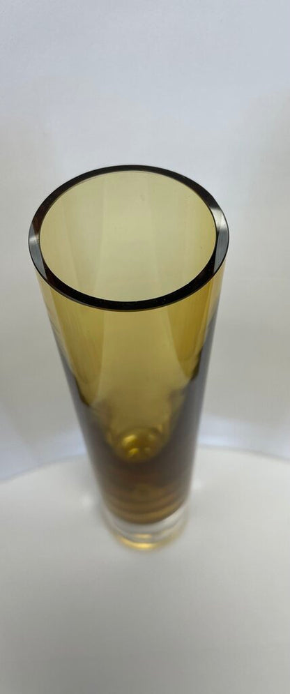 BOHO CZECH SKRDLOVICE ART GLASS VASE BROWNISH WITH CLEAR BOTTOM