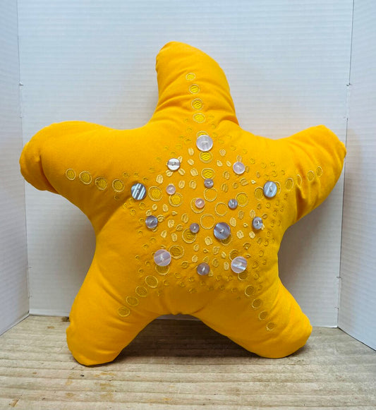 STAR SHAPED YELLOW EMBROIDERED PILLOW