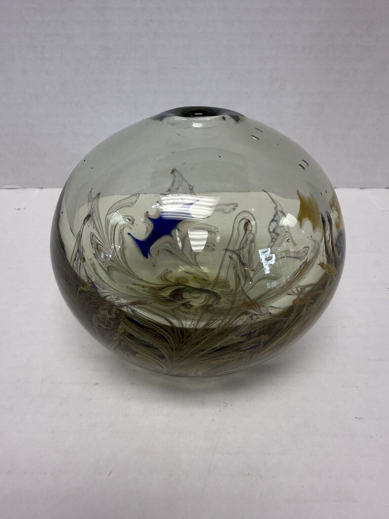 VINTAGE GLASS ORB SIGNED BUD VASE