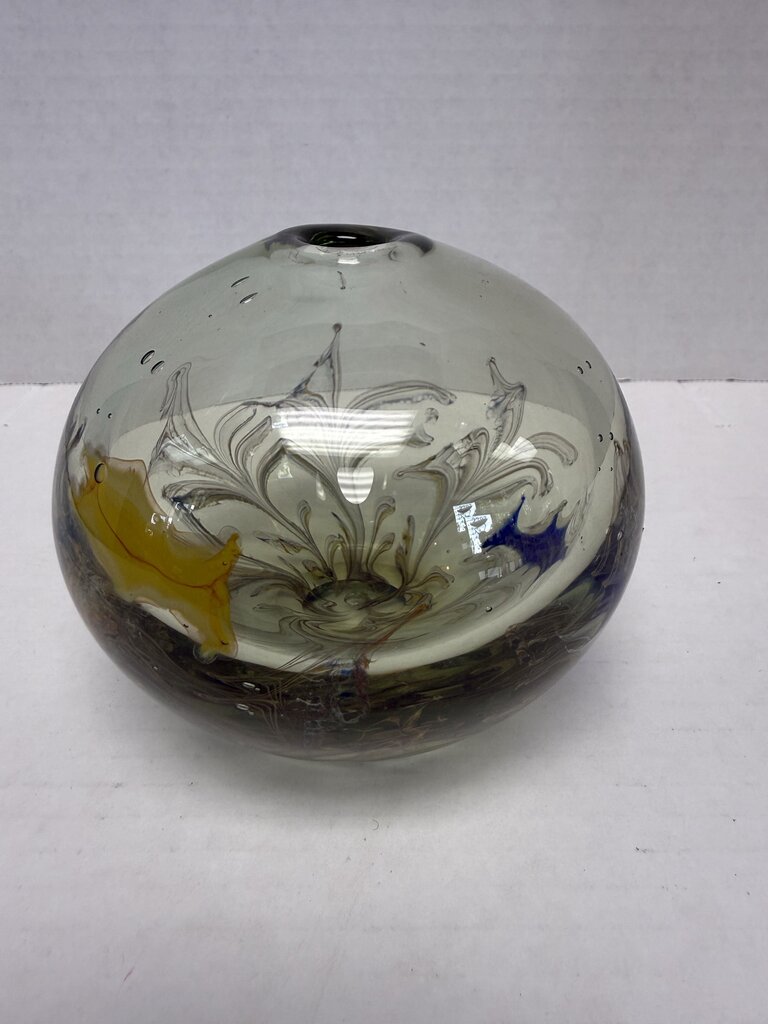 VINTAGE GLASS ORB SIGNED BUD VASE