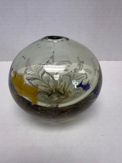 VINTAGE GLASS ORB SIGNED BUD VASE