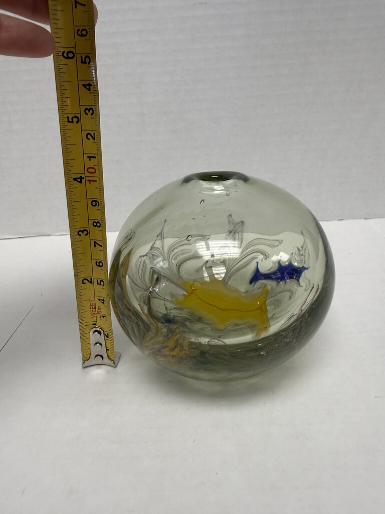 VINTAGE GLASS ORB SIGNED BUD VASE