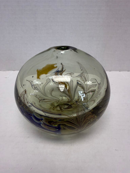 VINTAGE GLASS ORB SIGNED BUD VASE