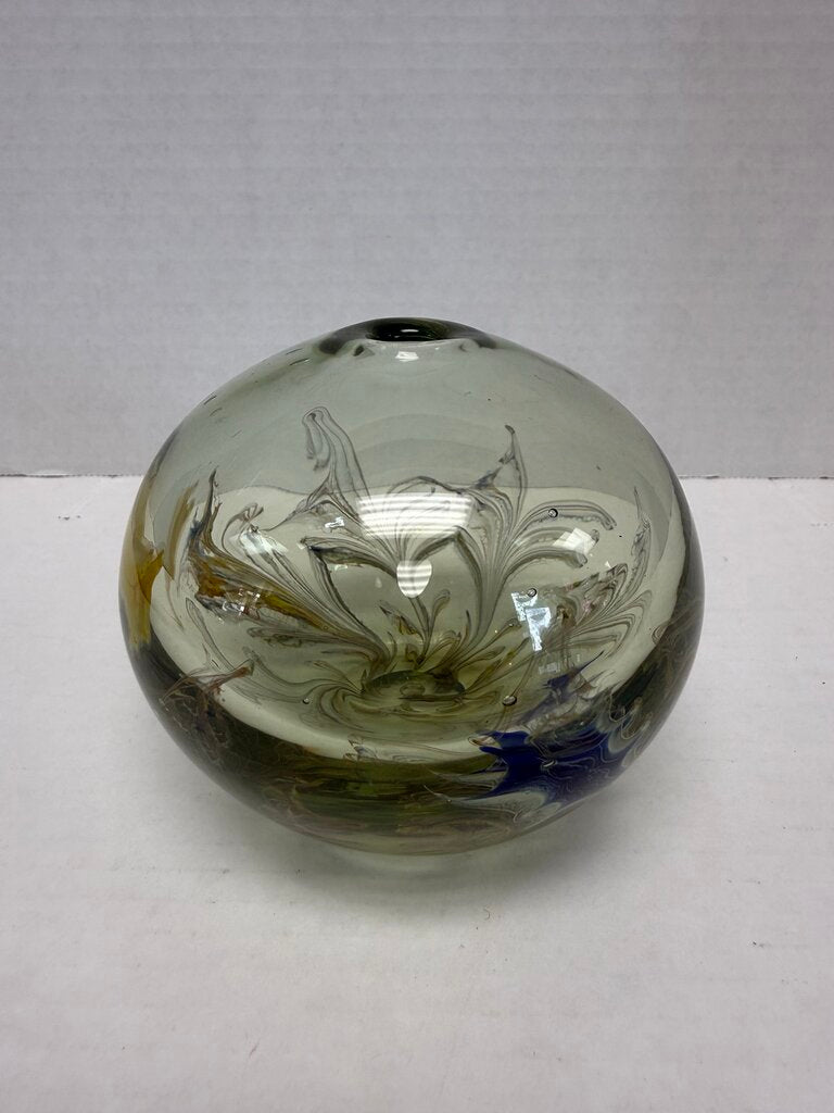 VINTAGE GLASS ORB SIGNED BUD VASE