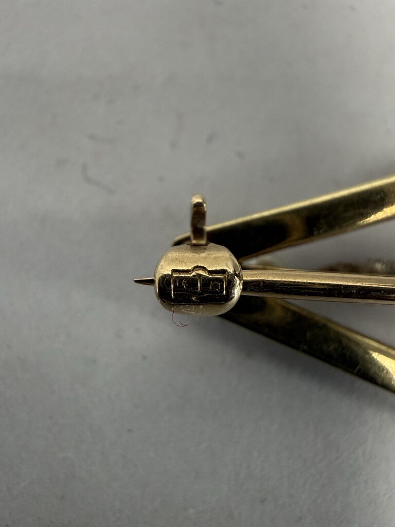 VINTAGE 14KT GOLD DIAMOND PEARL BROOCH