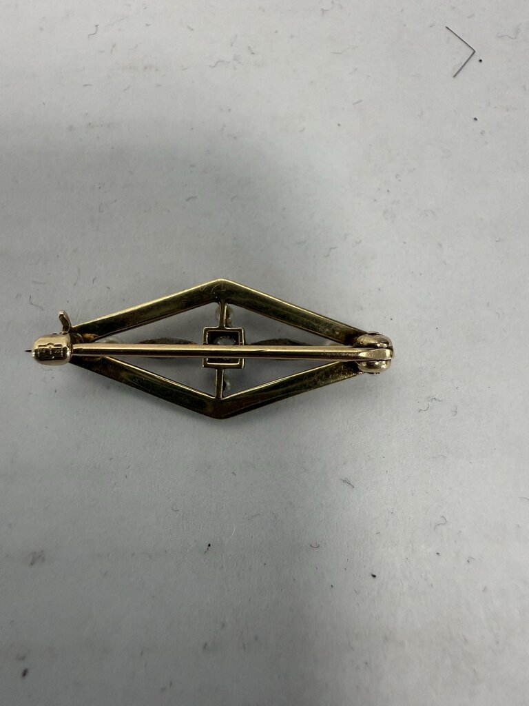 VINTAGE 14KT GOLD DIAMOND PEARL BROOCH