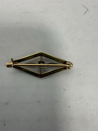 VINTAGE 14KT GOLD DIAMOND PEARL BROOCH