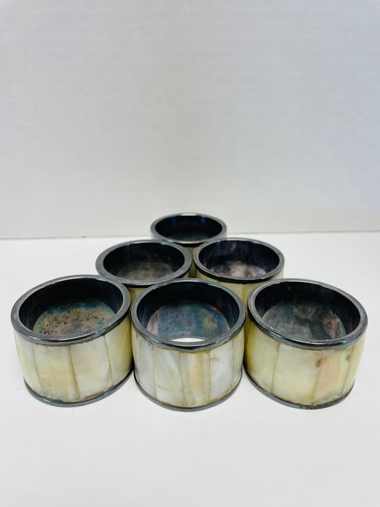 MOTHER OF PEARL NAPKIN RING HOLDER SET OF 6