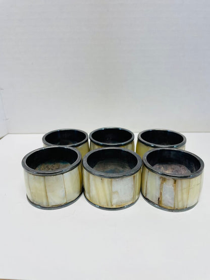 MOTHER OF PEARL NAPKIN RING HOLDER SET OF 6