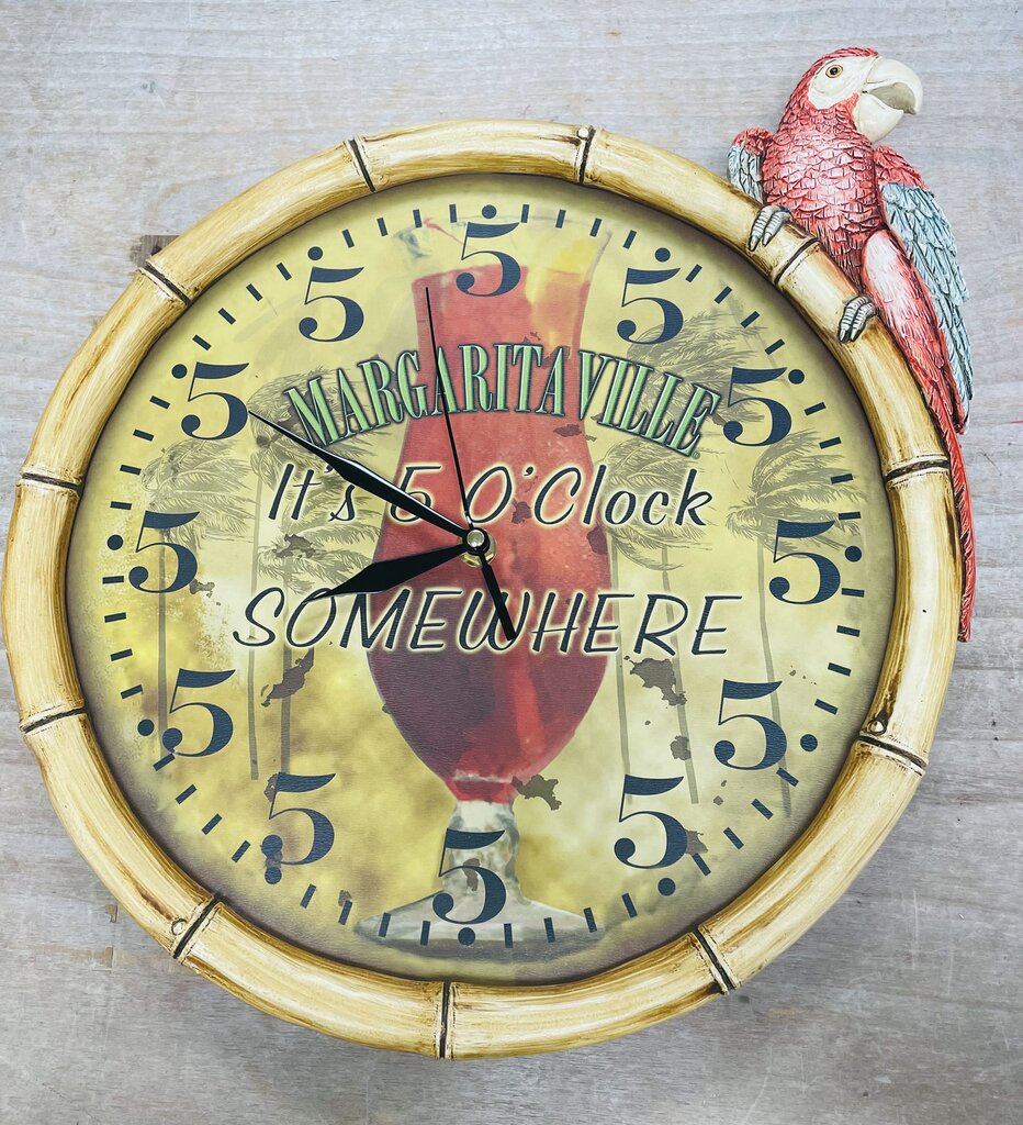 VINTAGE MARGARITAVILLE 5 OCLOCK SOMEWHERE CLOCK 12.5"