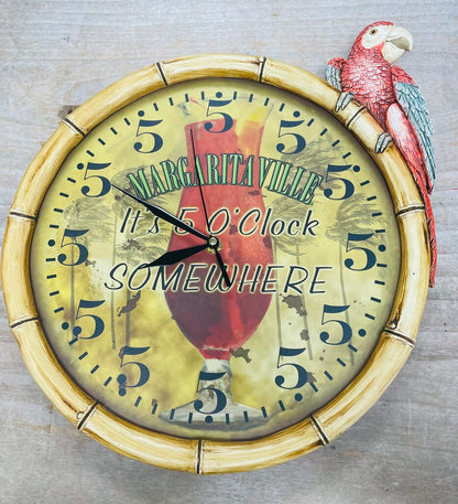 VINTAGE MARGARITAVILLE 5 OCLOCK SOMEWHERE CLOCK 12.5"