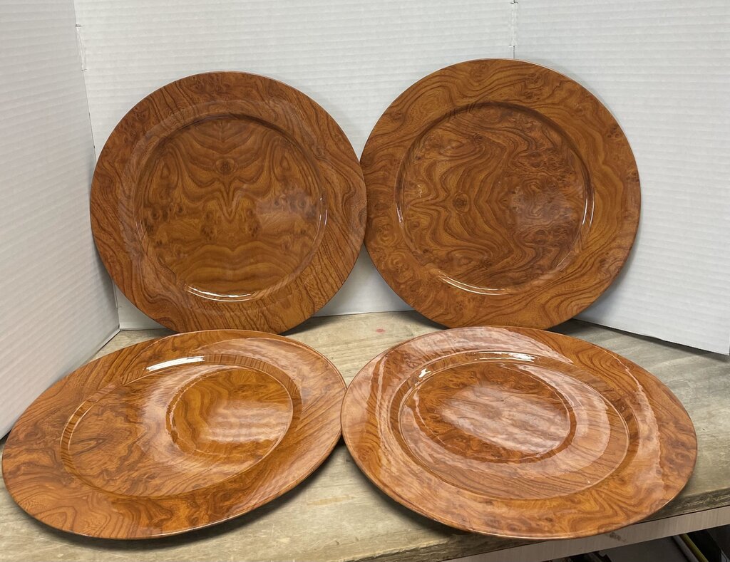 VINTAGE CENTRUM FAUX BURLWOOD CHARGER SET OF 4