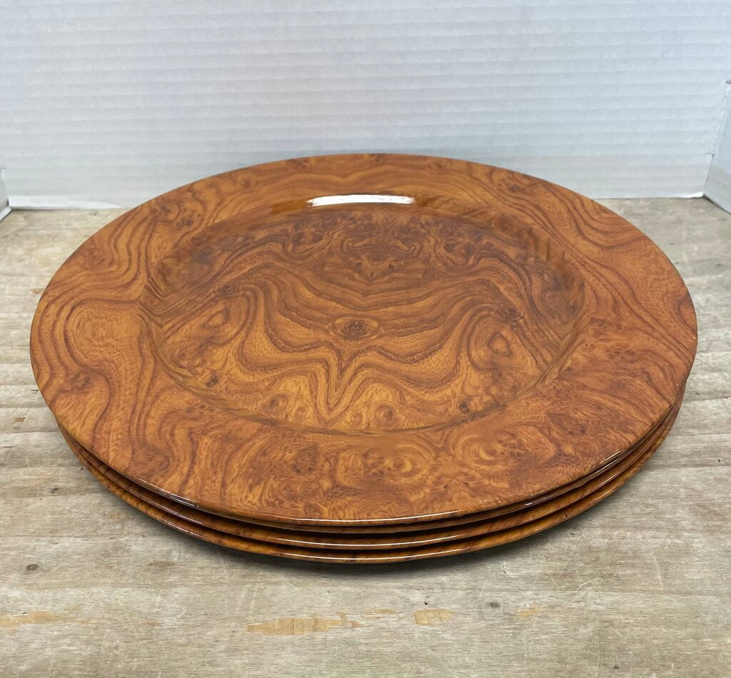 VINTAGE CENTRUM FAUX BURLWOOD CHARGER SET OF 4