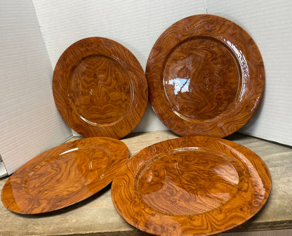 VINTAGE CENTRUM FAUX BURLWOOD CHARGER SET OF 4